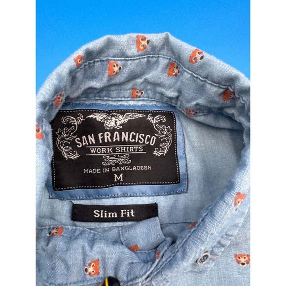 San Francisco Work Shirts Mens Button Up Short Sleeve Fox‎ Print Slim Fit - Picture 3 of 4